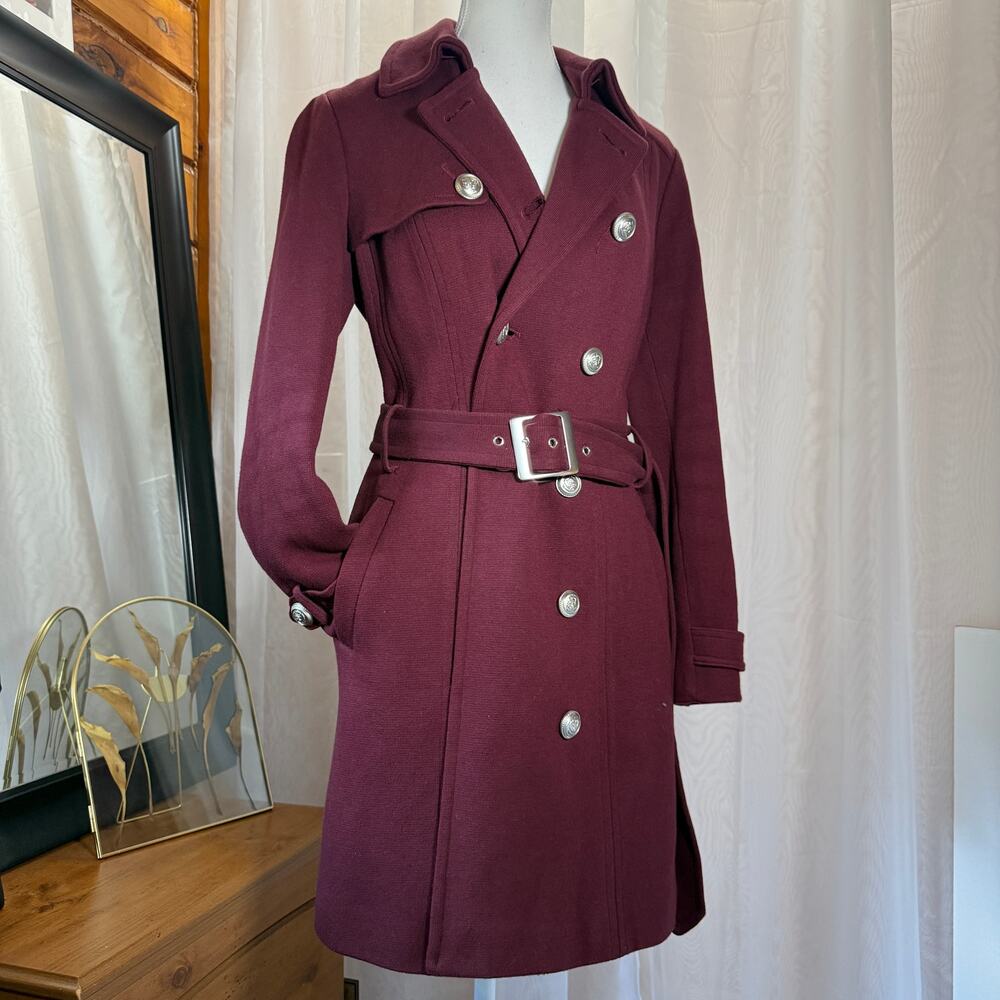 INC Maroon Belted Trench Coat Size Small